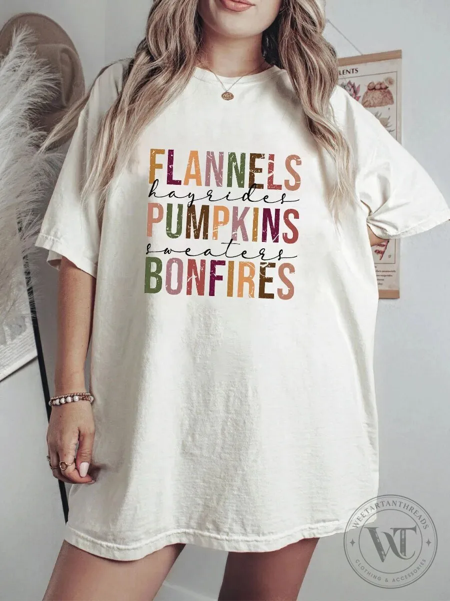 Flannels Hayrides Pumpkins Sweaters Bonfires Fall Autumn T-Shirt