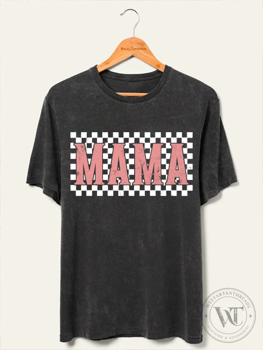 Mama G Retro Checkered Distressed Graphic Tee Shirt