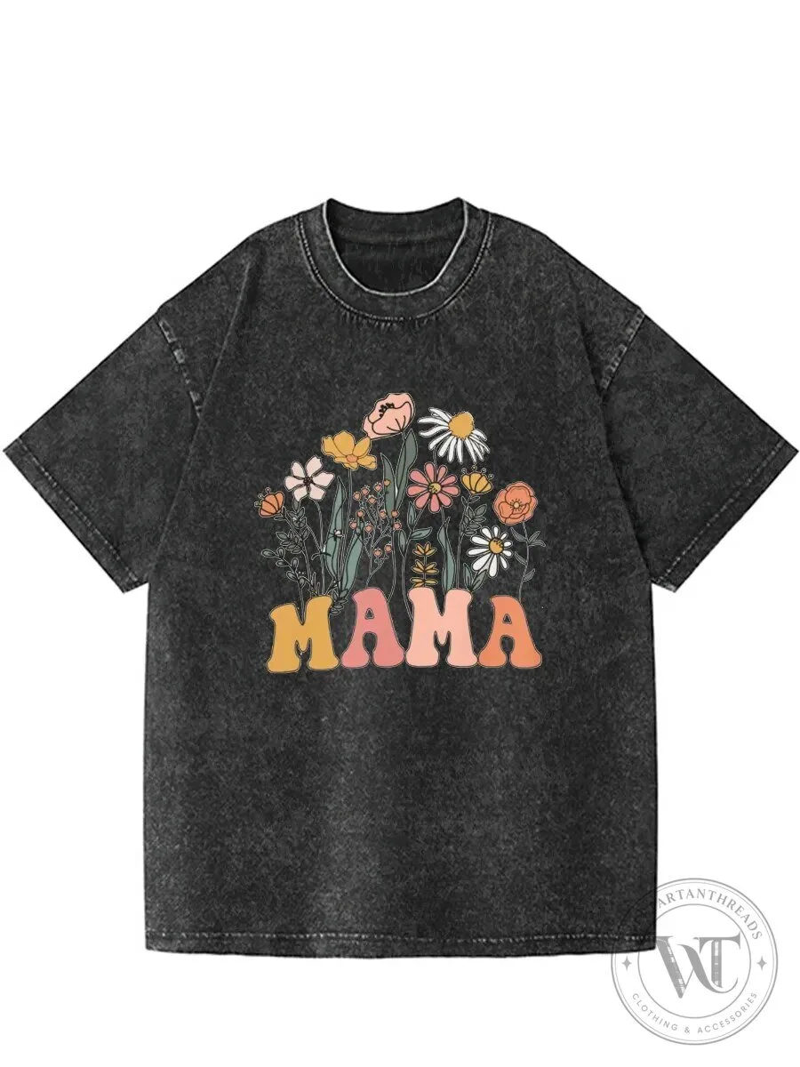 Mama G Floral Design Washed T-Shirt for Women