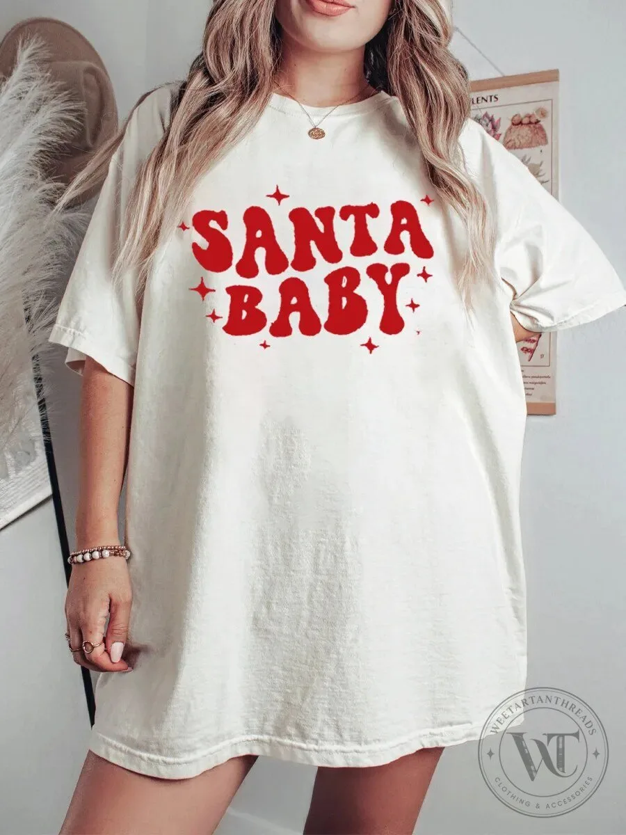Santa Baby Christmas Holiday Retro Style Graphic T-Shirt for Women