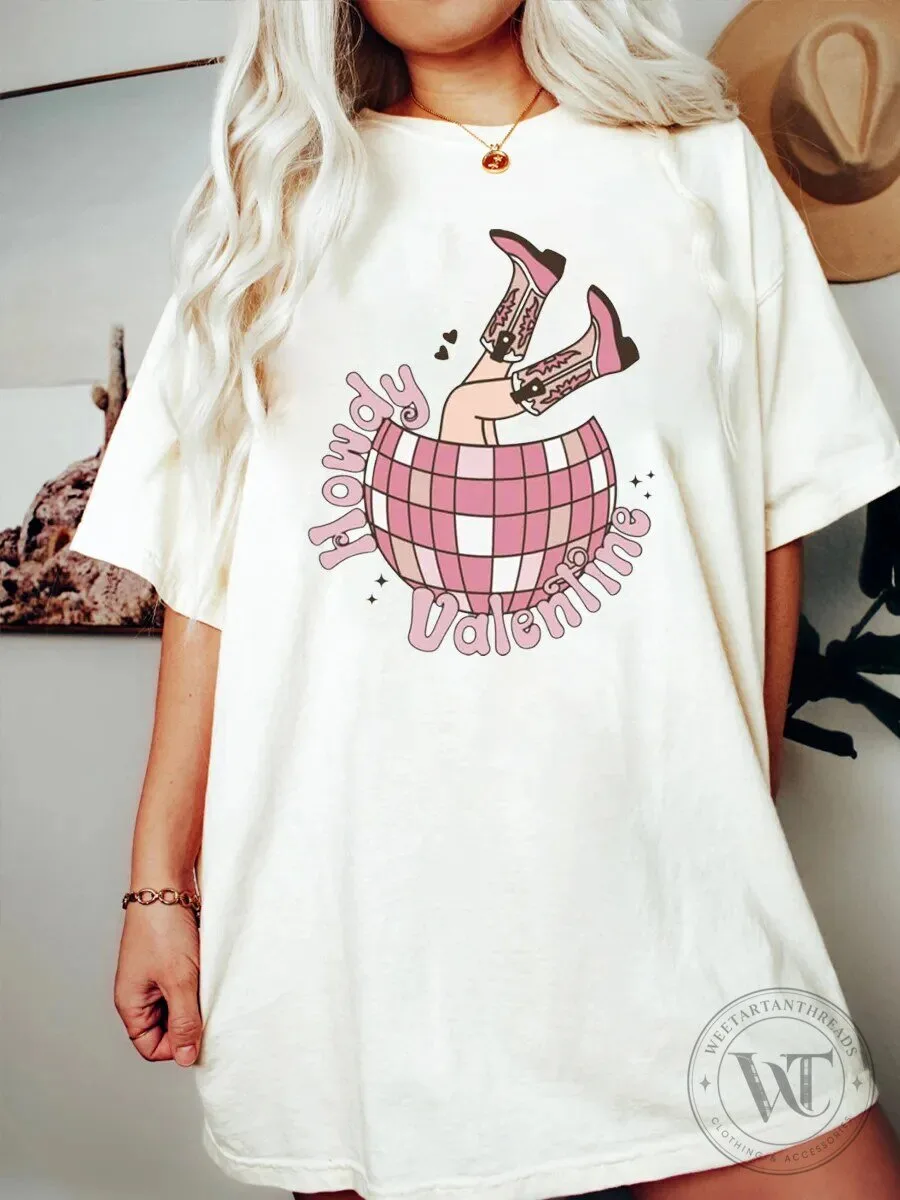 Happy Valentine Disco Ball Cowgirl Boots T-Shirt