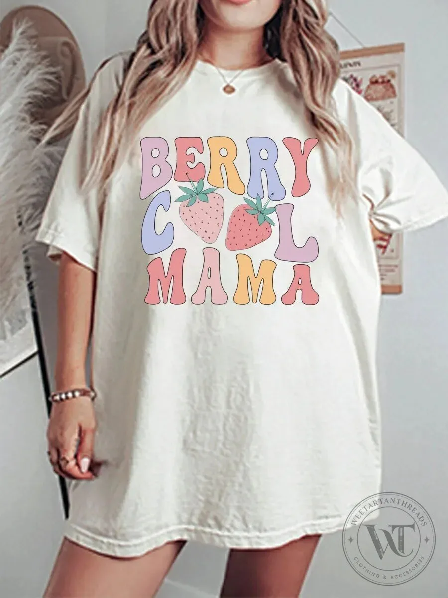 Berry Cool Mama Graphic T-Shirt for Women, Vintage Style Strawberry Tee 2 Berry Cool Mama Graphic T-Shirt for Women, Vintage Style Strawberry Tee