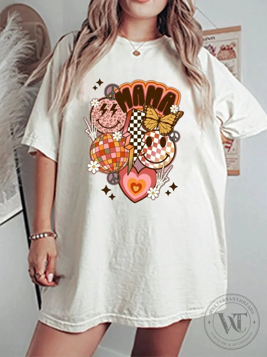 Mama Groovy Retro Smiley Face Butterfly Daisy Vintage T-Shirt 2 Mama Groovy Retro Smiley Face Butterfly Daisy Vintage T-Shirt