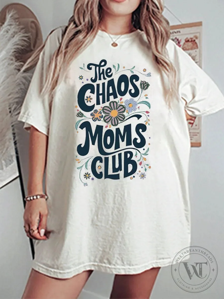 The Chaos Moms Club Mama Graphic T-Shirt for Women, Vintage Floral Design
