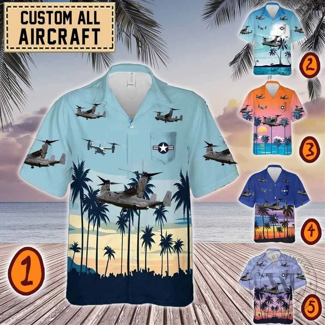V-22 Osprey Military Aircraft Tropical Beach Hawaiian Shirt