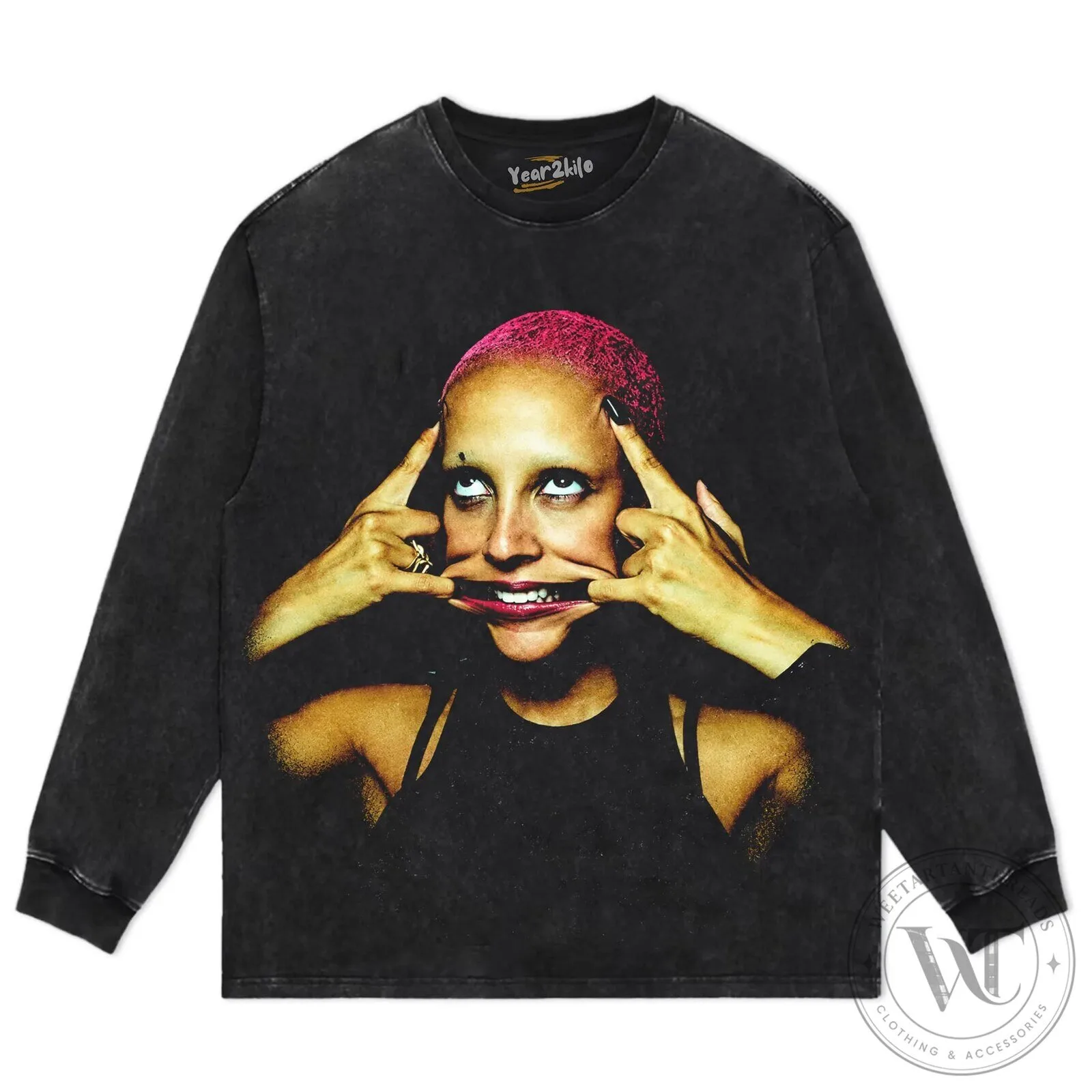 Oversized Black Washed T-Shirt featuring Vintage Graphic Print by Doja Cat 16 Oversized Black Washed T-Shirt featuring Vintage Graphic Print by Doja Cat