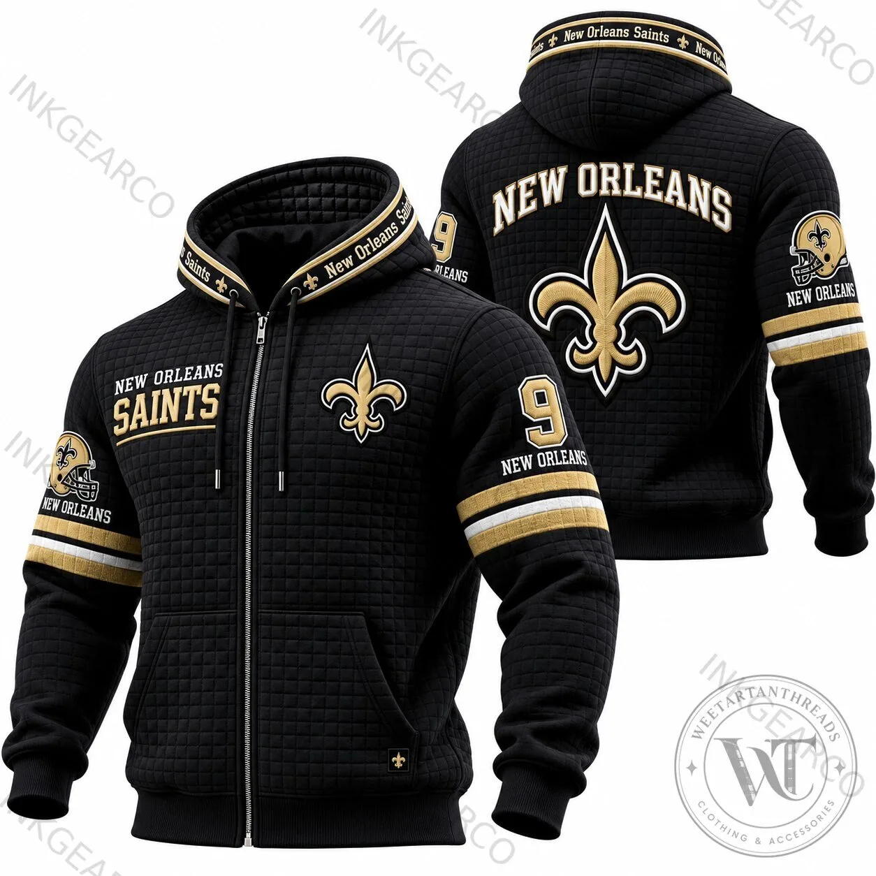 Black and Gold Waffle Knit Hoodie for New Orleans Saints Football Team