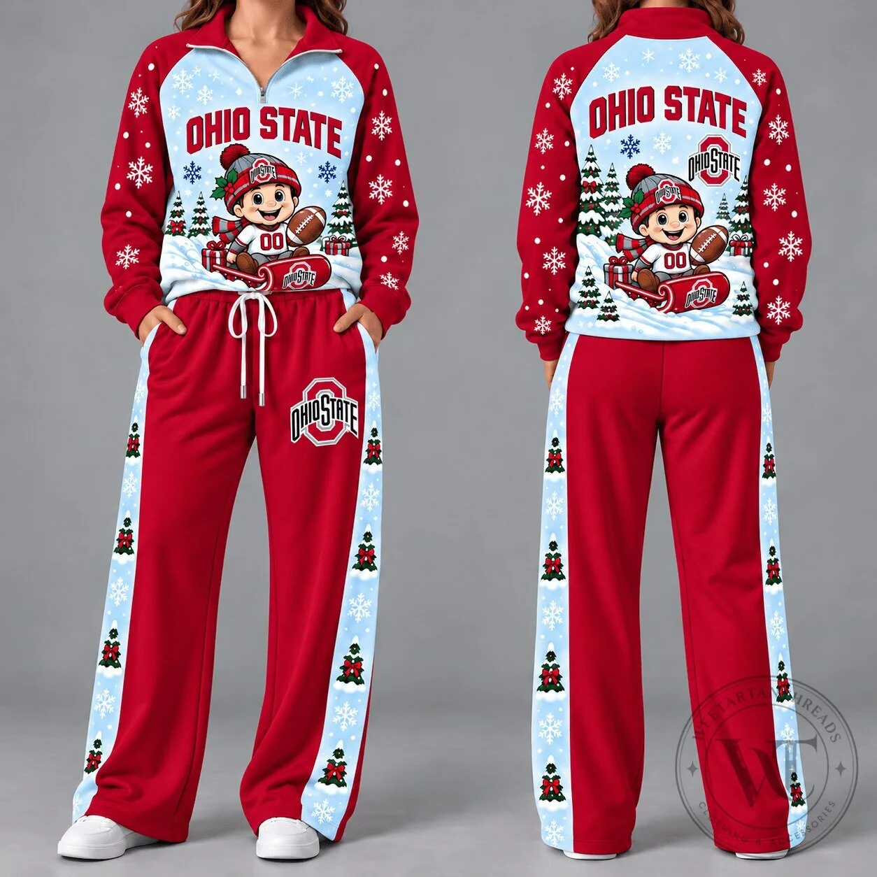 Ohio State Buckeyes Christmas Snowman Quarter-Zip Hoodie and Sweatpants Set