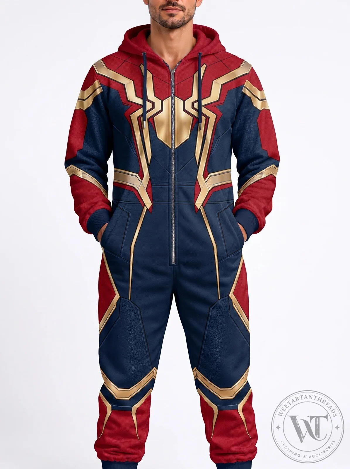 Iron Man Golden Armor Red Blue Web Hero Hooded Jumpsuit Onesie