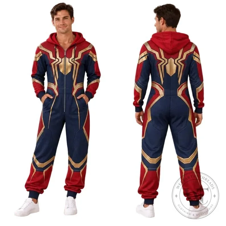 Iron Man Golden Armor Red Blue Web Hero Hooded Jumpsuit Onesie 7 Iron Man Golden Armor Red Blue Web Hero Hooded Jumpsuit Onesie
