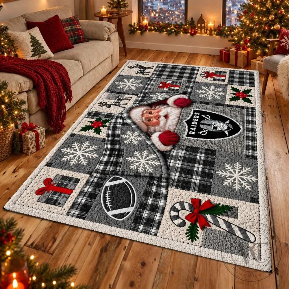 Las Vegas Raiders Christmas Santa Claus Football Holiday Area Rug
