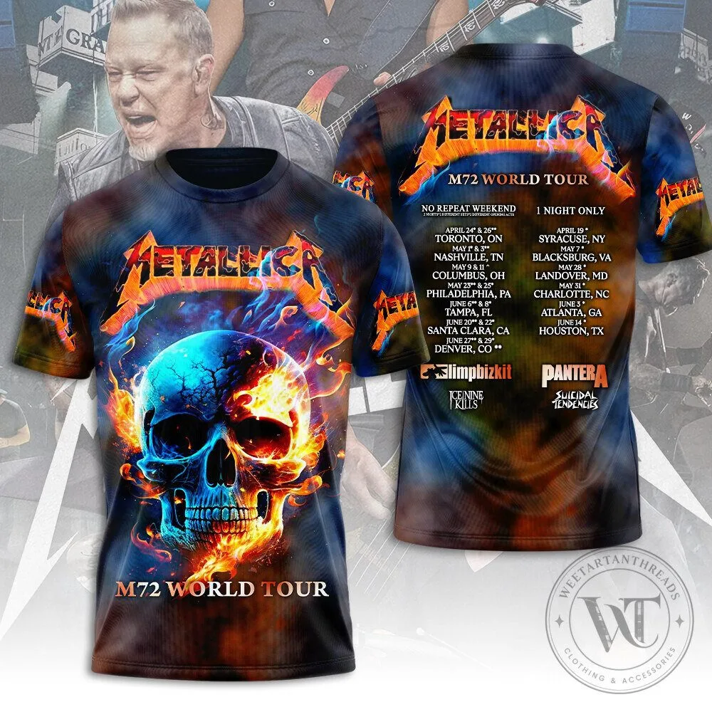 Metallica M72 World Tour Skull and Flames All Over Print T-Shirt