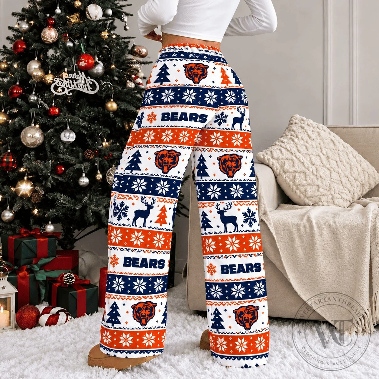 Chicago Bears NFL Ugly Christmas Sweater Pattern Holiday Pajama Pants