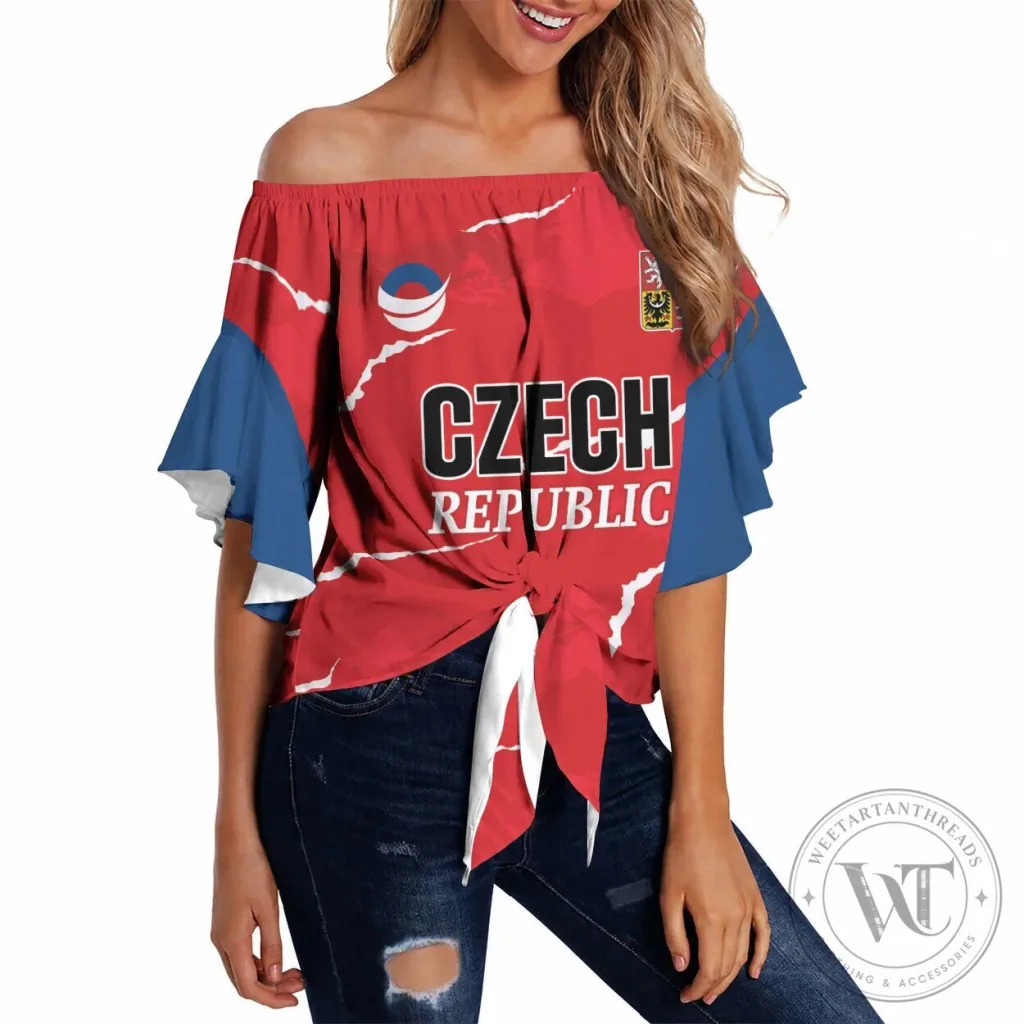 Czech Republic Handball Team Off Shoulder Tie Front Ruffle Sleeve Top Czech Republic Handball Team Off Shoulder Tie Front Ruffle Sleeve Top