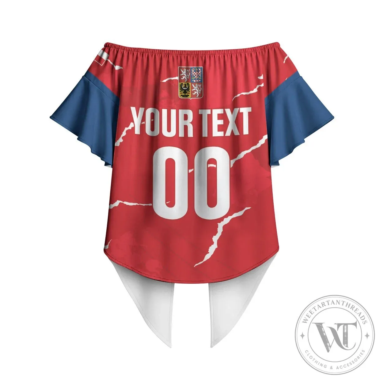 Czech Republic Handball Team Off Shoulder Tie Front Ruffle Sleeve Top 11 Czech Republic Handball Team Off Shoulder Tie Front Ruffle Sleeve Top
