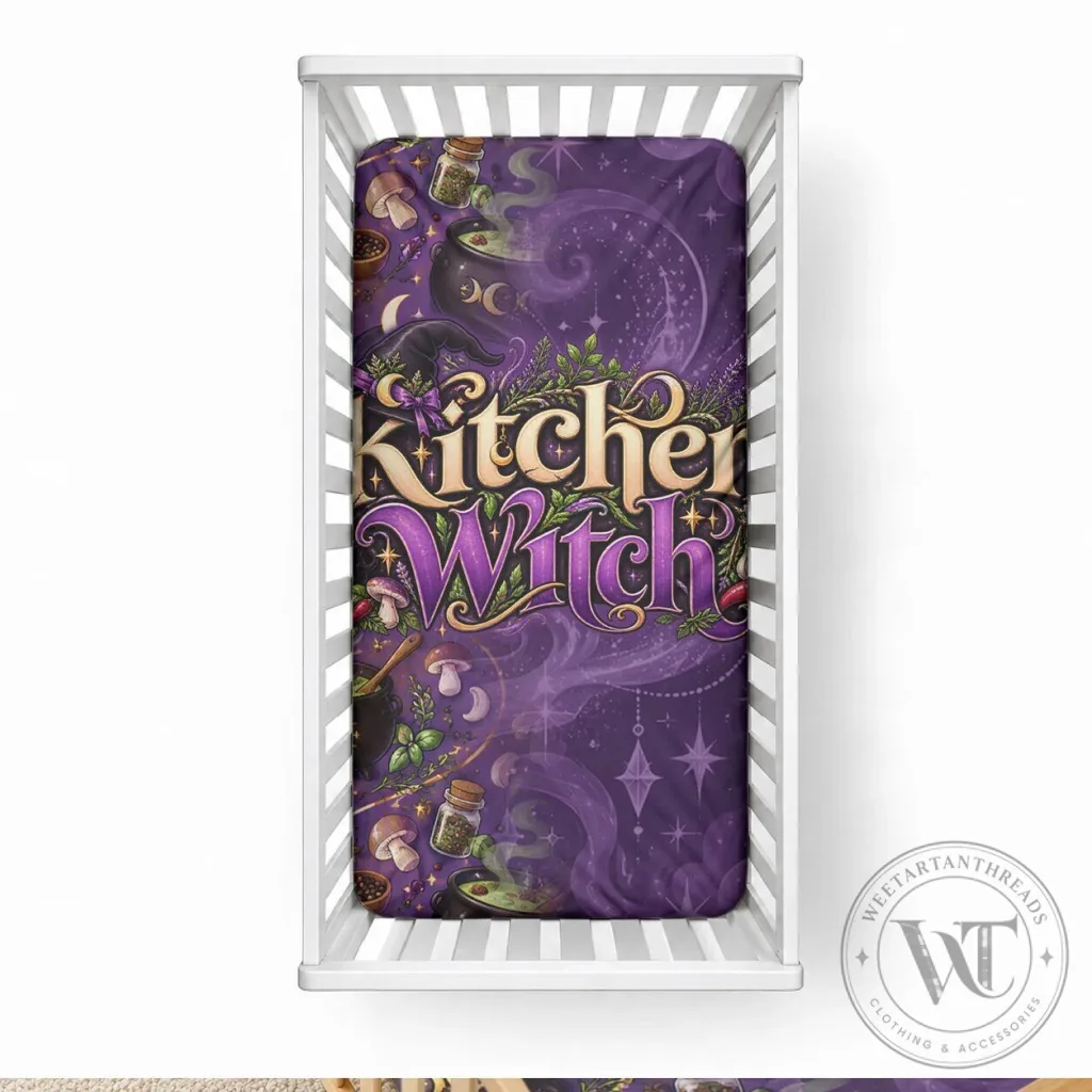Kitchen Witch Mystical Herbs and Cauldron Purple Baby Crib Fitted Sheet Kitchen Witch Mystical Herbs and Cauldron Purple Baby Crib Fitted Sheet