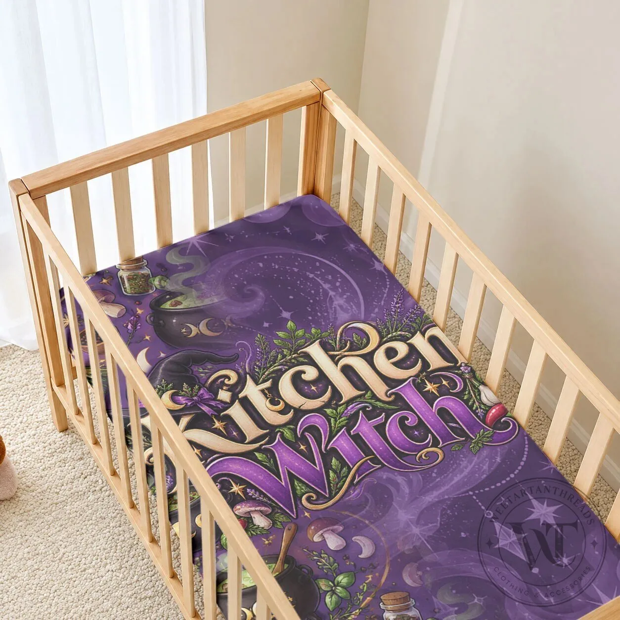 Kitchen Witch Mystical Herbs and Cauldron Purple Baby Crib Fitted Sheet 6 Kitchen Witch Mystical Herbs and Cauldron Purple Baby Crib Fitted Sheet
