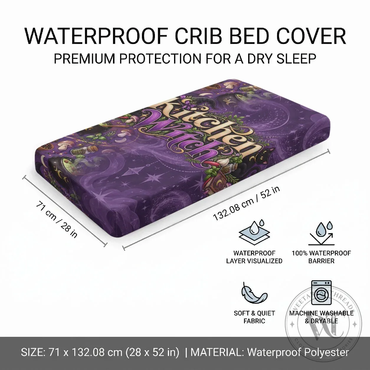 Kitchen Witch Mystical Herbs and Cauldron Purple Baby Crib Fitted Sheet 7 Kitchen Witch Mystical Herbs and Cauldron Purple Baby Crib Fitted Sheet