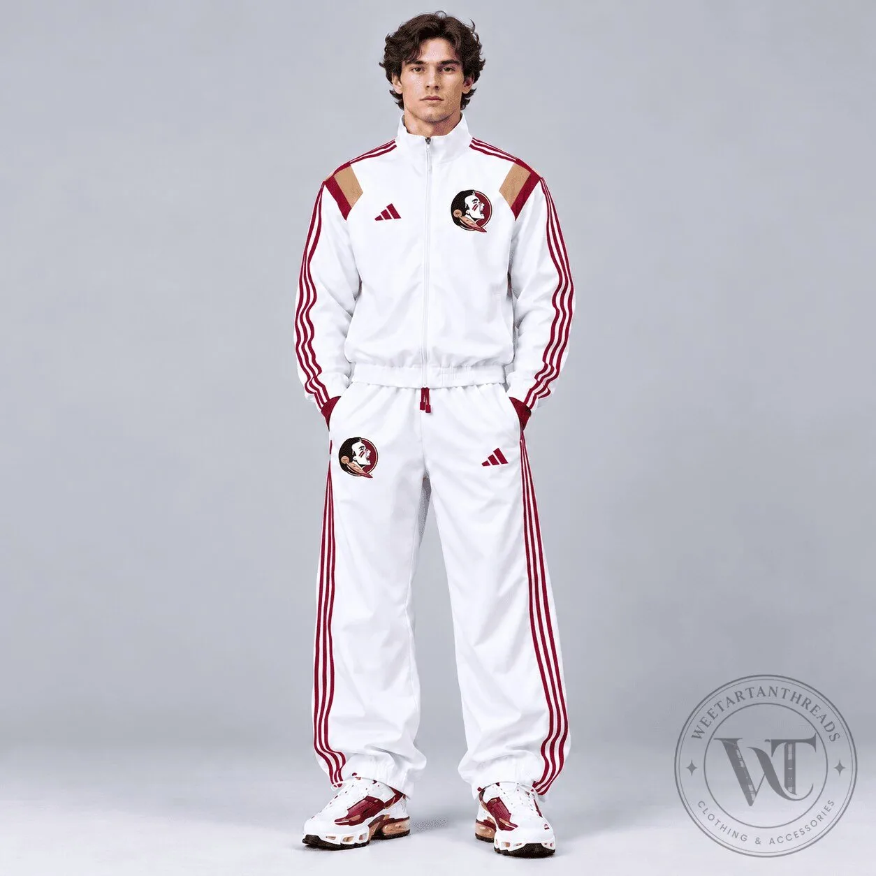 Florida State Seminoles Adidas White Track Jacket and Pants Set