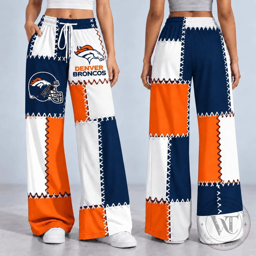 Denver Broncos NFL Patchwork Wide Leg Pants for Women Denver Broncos NFL Patchwork Wide Leg Pants for Women
