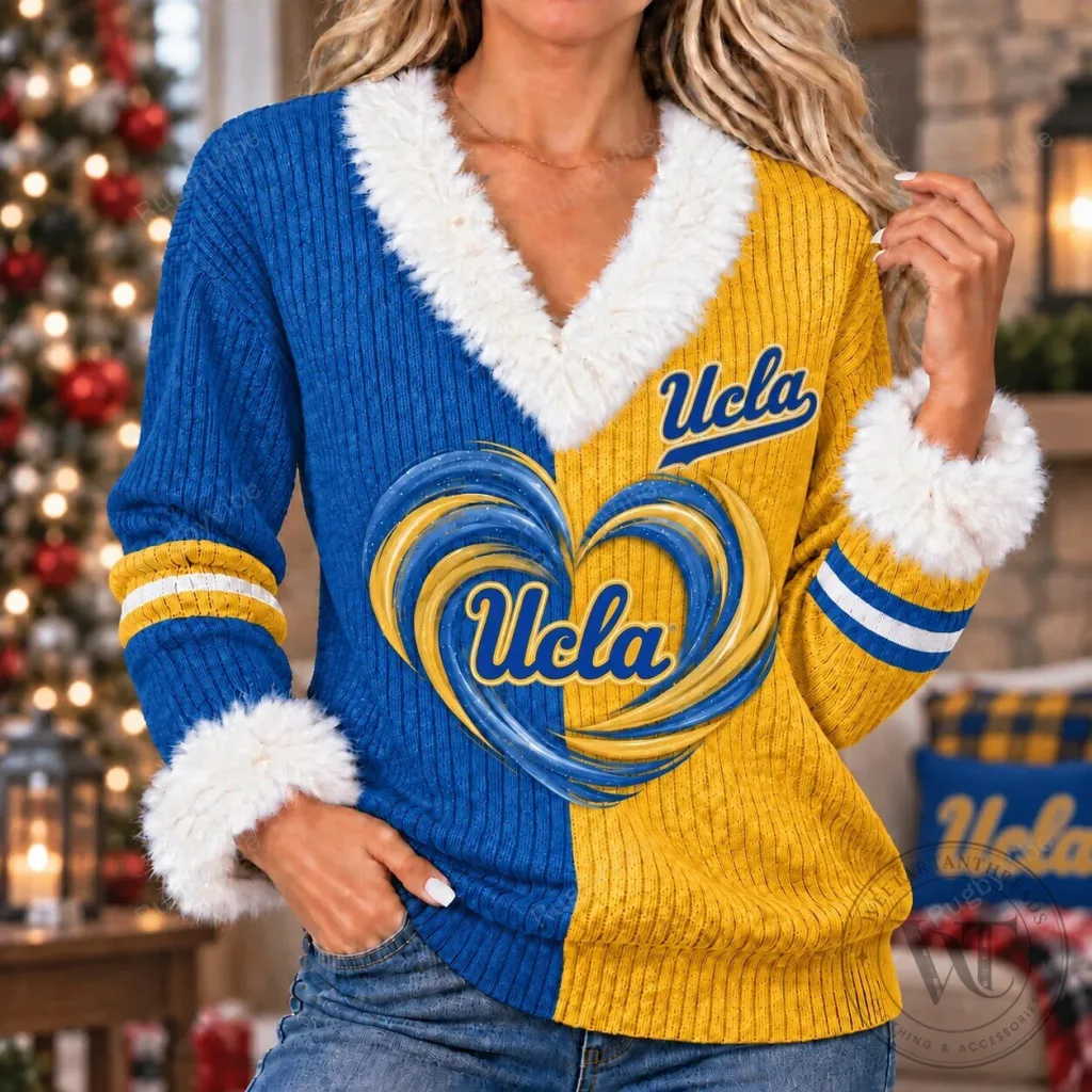 UCLA Bruins College Football Team Split Color Fur Collar Sweater UCLA Bruins College Football Team Split Color Fur Collar Sweater