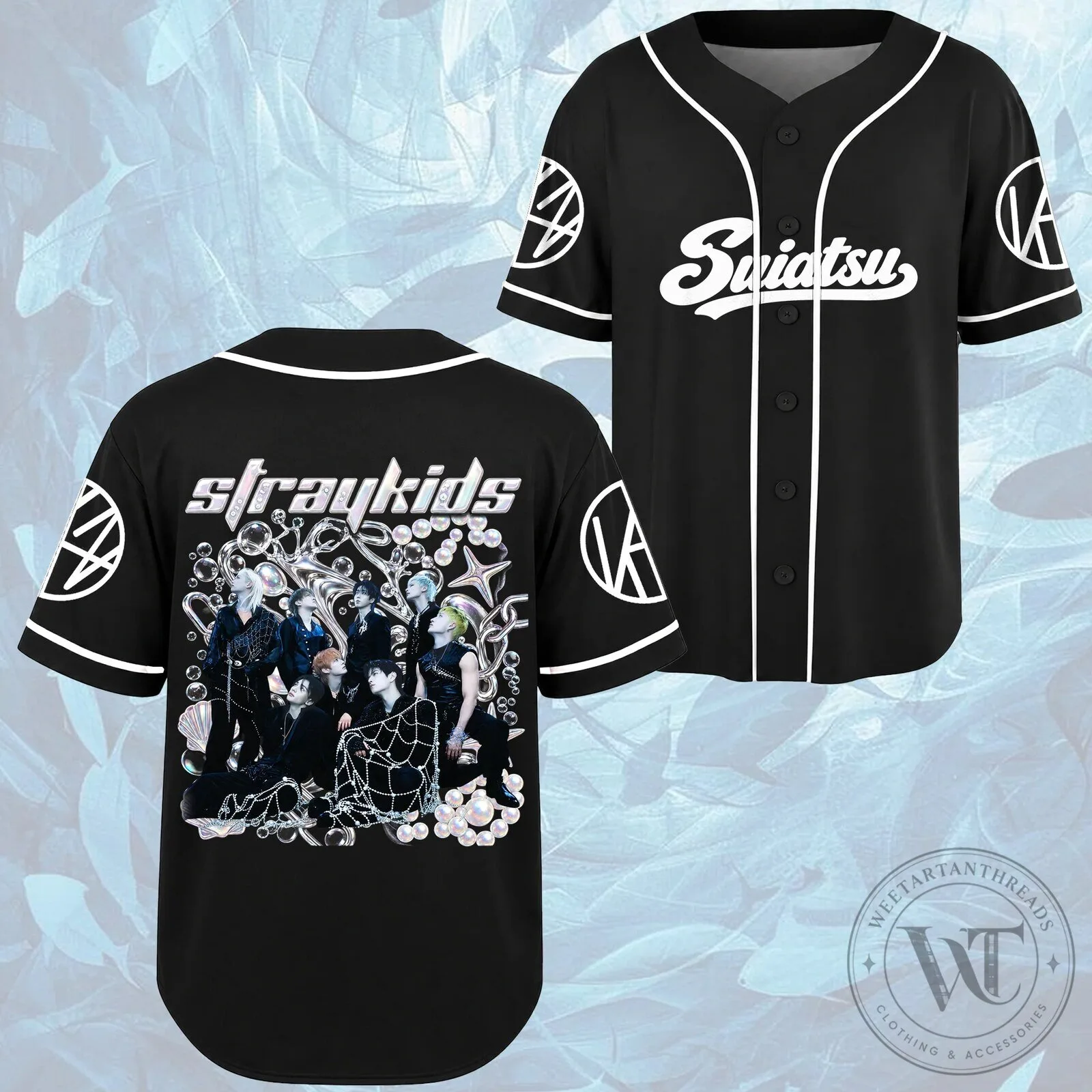 Stray Kids K-Pop Group All Members Deep Ocean Monochrome Baseball Jersey