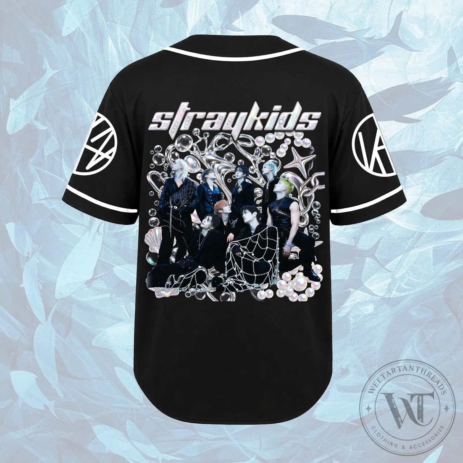 Stray Kids K-Pop Group All Members Deep Ocean Monochrome Baseball Jersey 9 Stray Kids K-Pop Group All Members Deep Ocean Monochrome Baseball Jersey