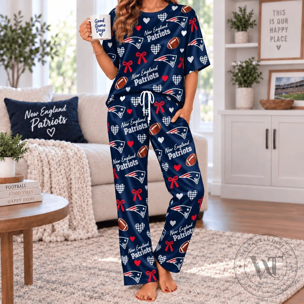 New England Patriots Football Team Spirit Satin Pajamas Set for Women