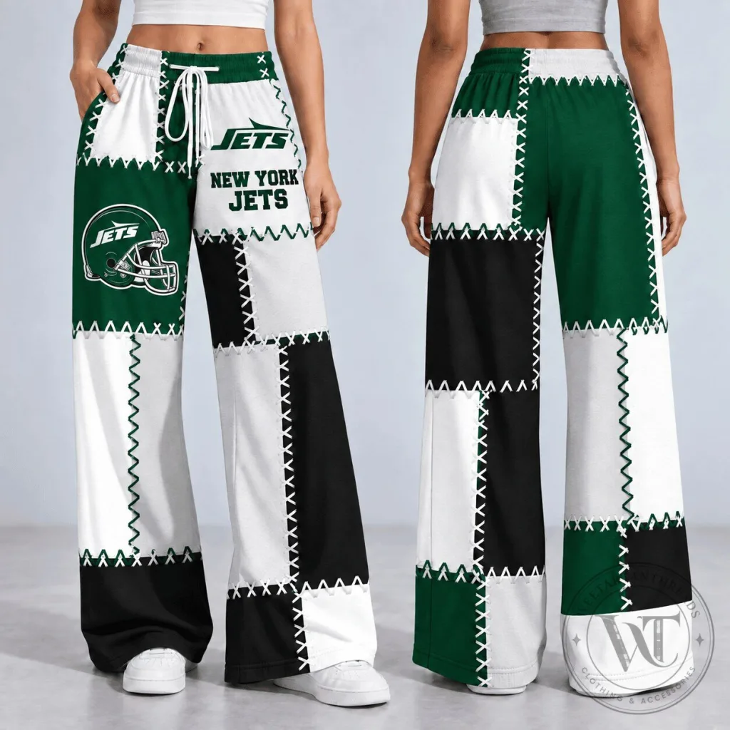 New York Jets Patchwork Design Wide Leg Pants for Women New York Jets Patchwork Design Wide Leg Pants for Women