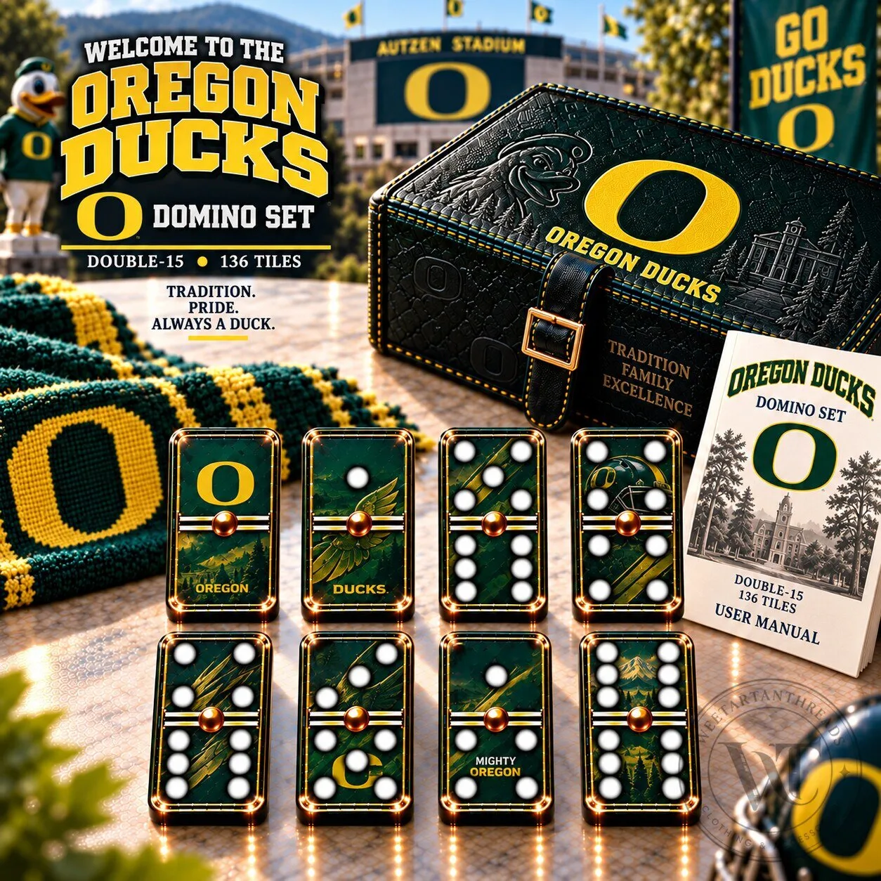 Oregon Ducks Double-15 Dominoes Set with 136 Tiles and Storage Case