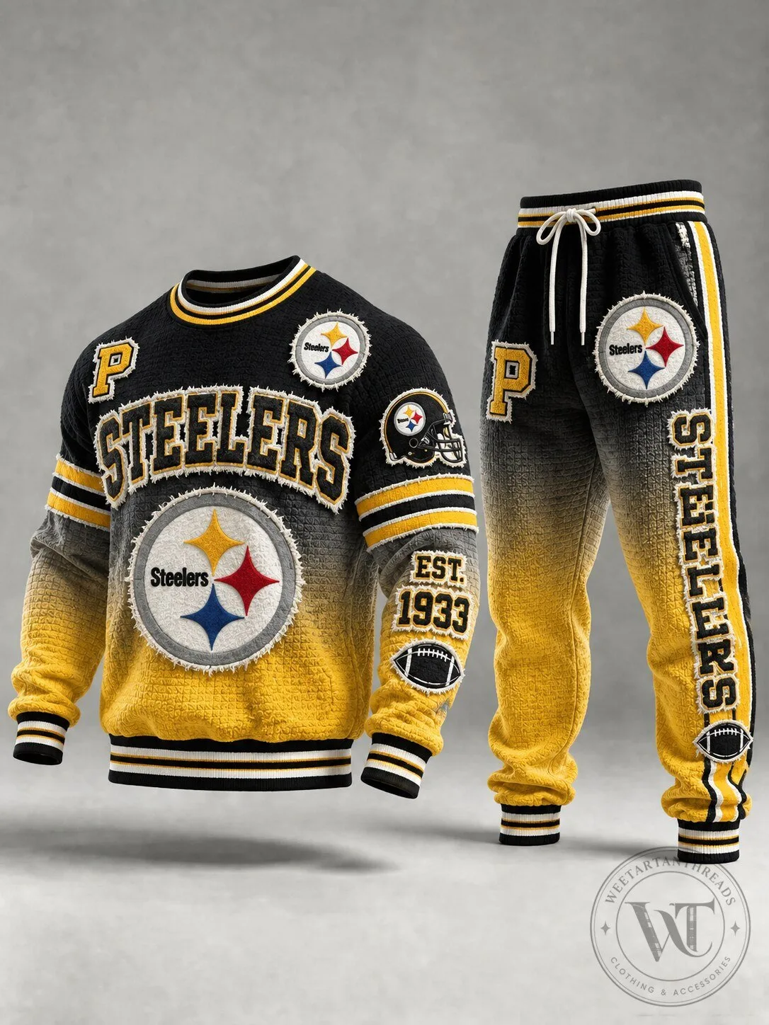 Pittsburgh Steelers Vintage Football Crewneck Sweatshirt and Jogger Pants Set