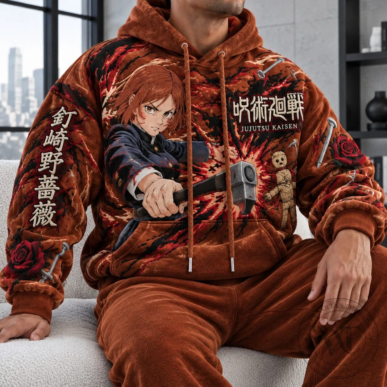 Jujutsu Kaisen Nobara Kugisaki Anime Character Art Brown Hoodie
