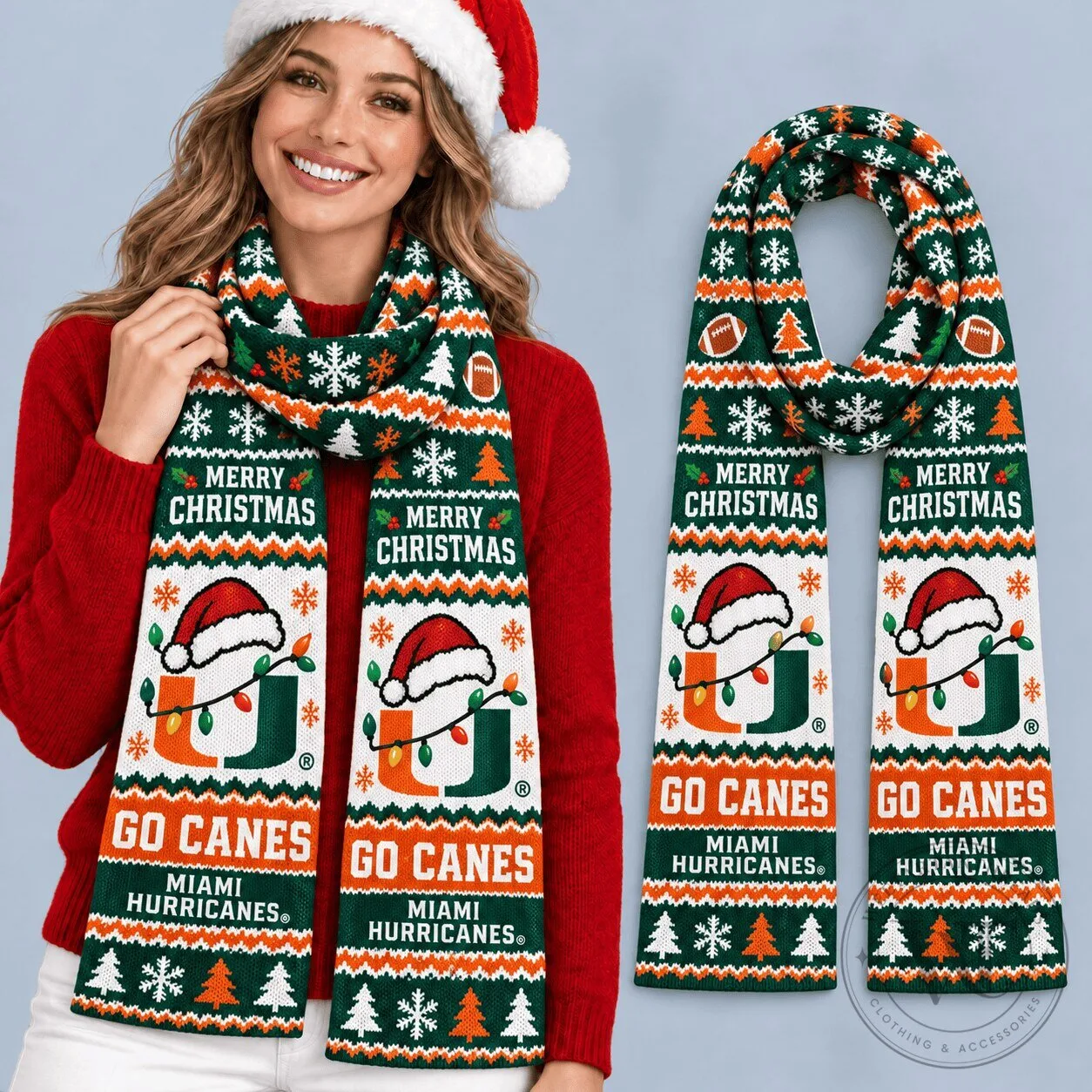 Miami Hurricanes Christmas Scarf Festive Holiday Winter Accessory