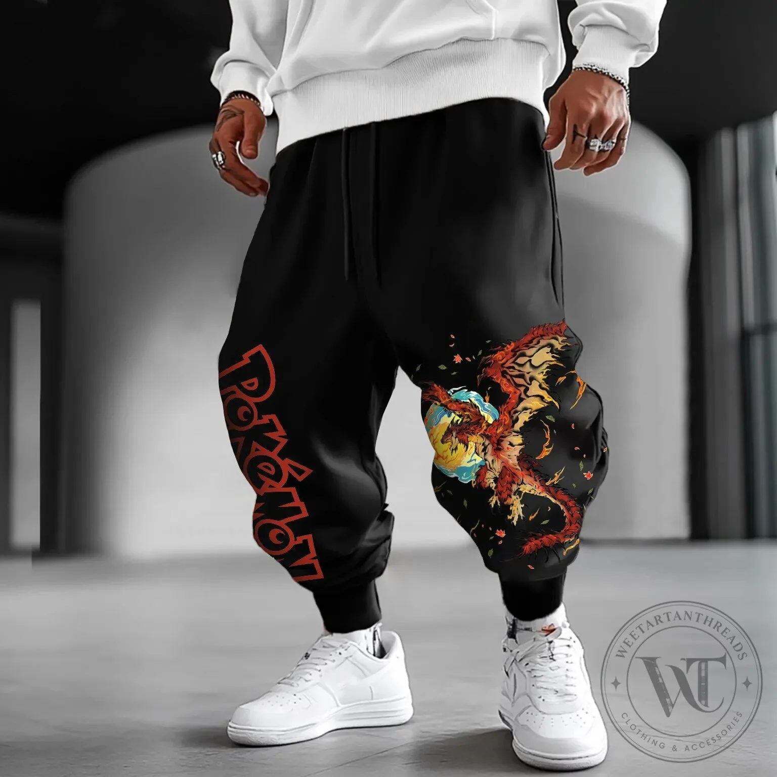Pokemon Charizard Fire Dragon Graphic Print Jogger Pants