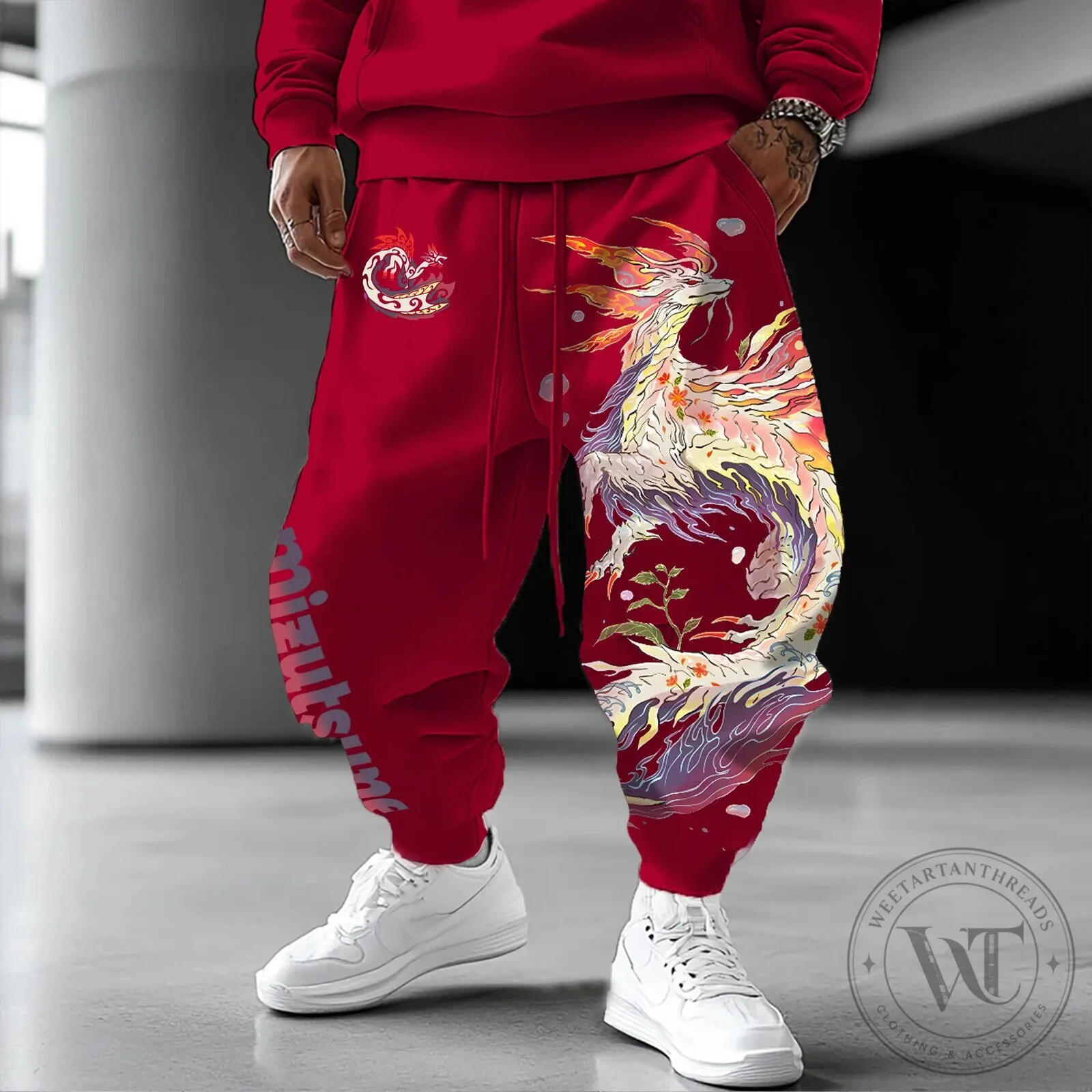 Mizutsune Monster Hunter Rise Japanese Dragon Art Red Casual Jogger Pants