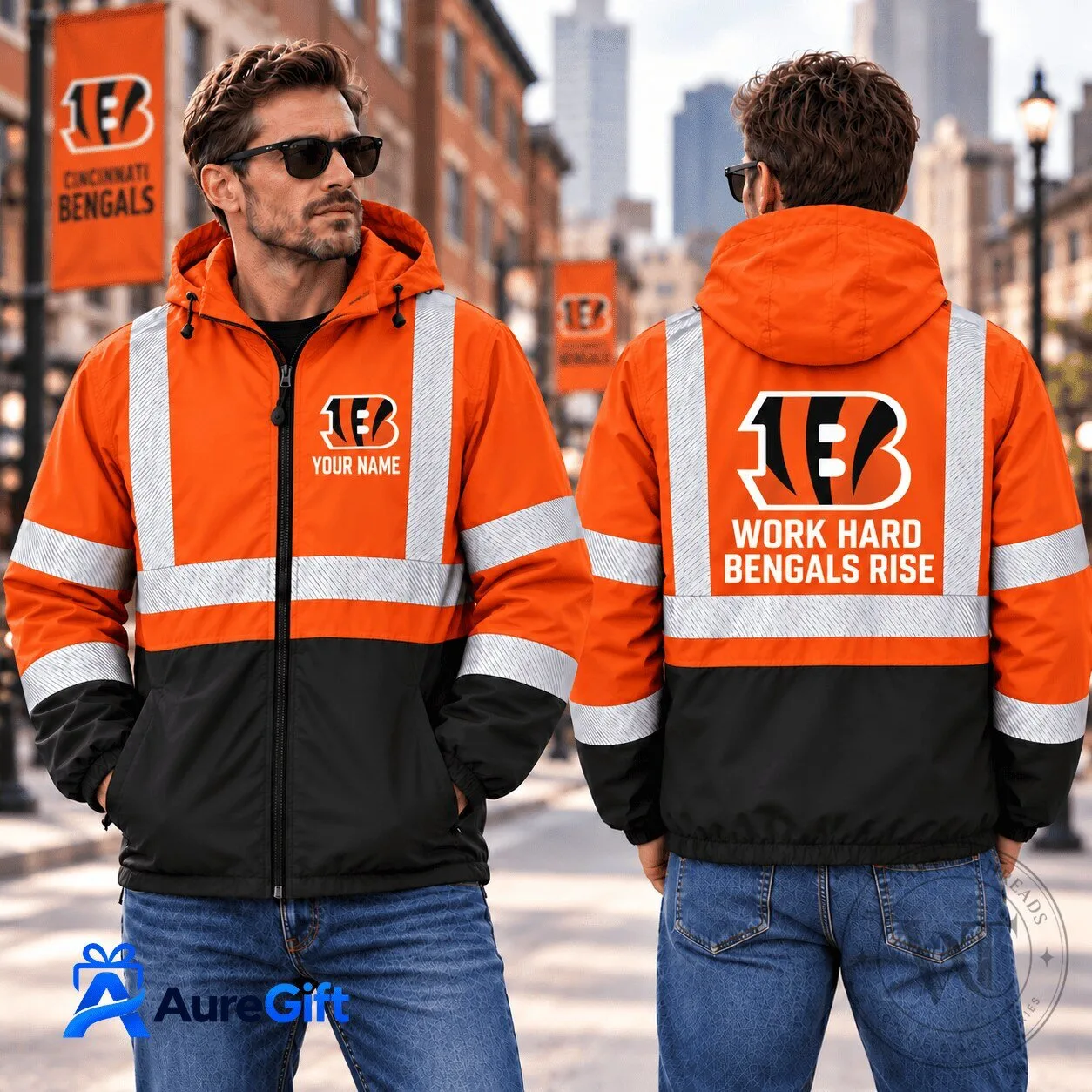 Cincinnati Bengals NFL Work Hard Bengals Rise Personalized Reflective Jacket