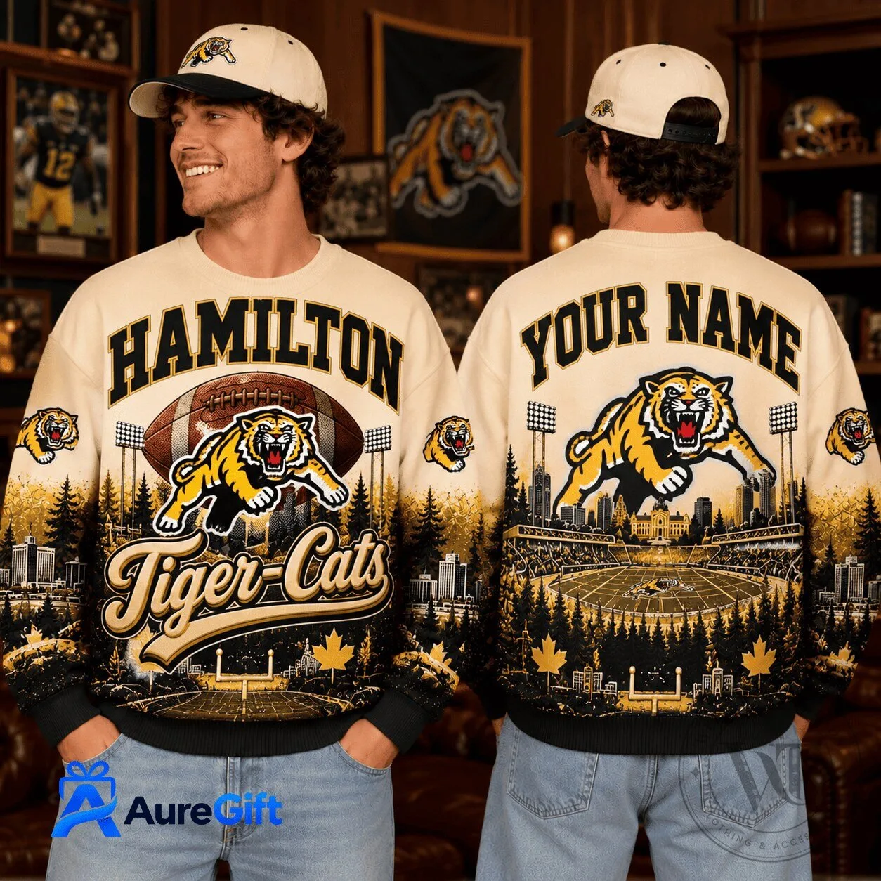 Hamilton Tiger-Cats Canadian Football League Personalized Christmas Sweatshirt