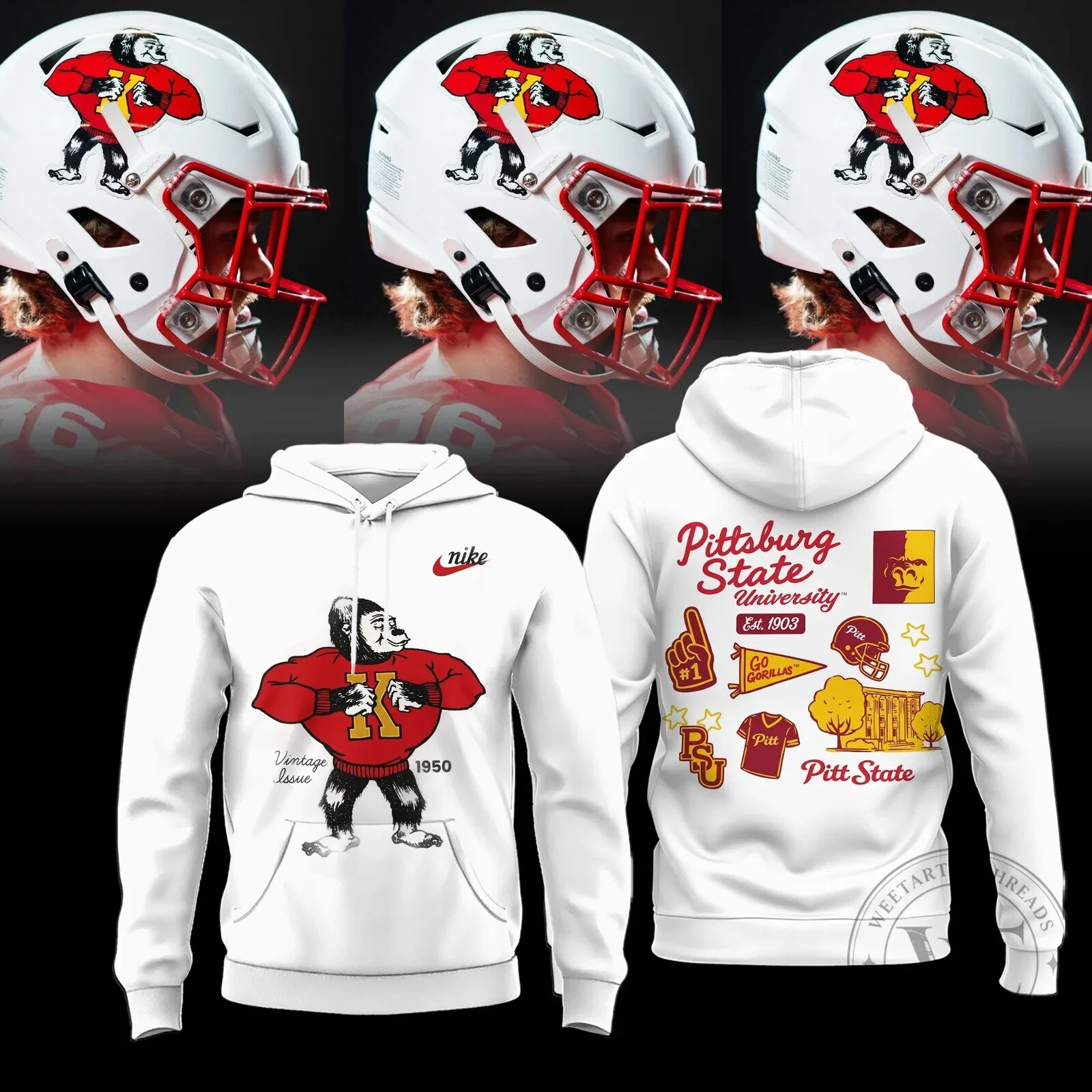 Pittsburg State University Gorillas Football Vintage Issue 1950 Hoodie