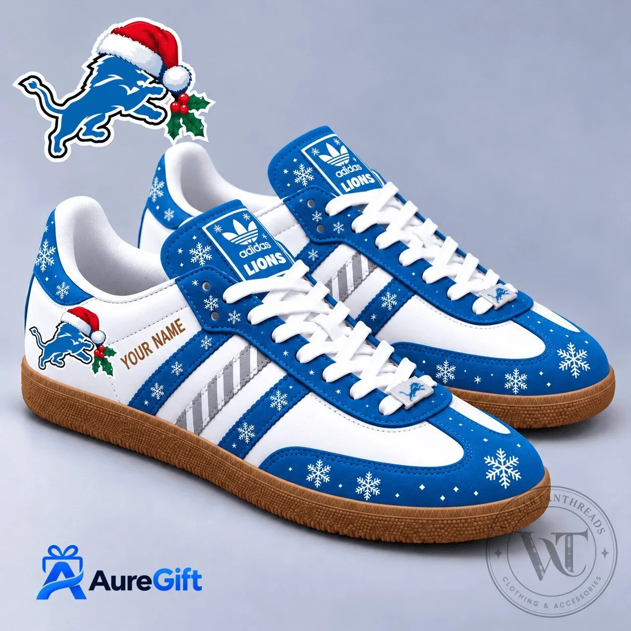 Detroit Lions NFL Christmas Personalized Name Samba Shoes Gift for Fan