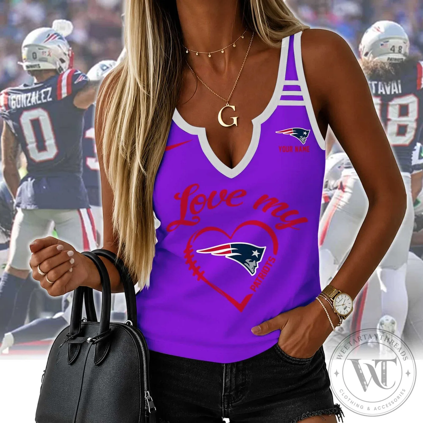 New England Patriots Women's Love My Patriots Heart V-Neck Tank Top 7 New England Patriots Women