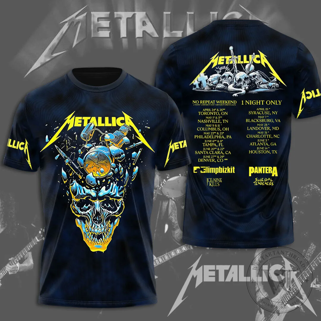 Metallica M72 World Tour Skull and Motorcycle Heavy Metal Band T-Shirt