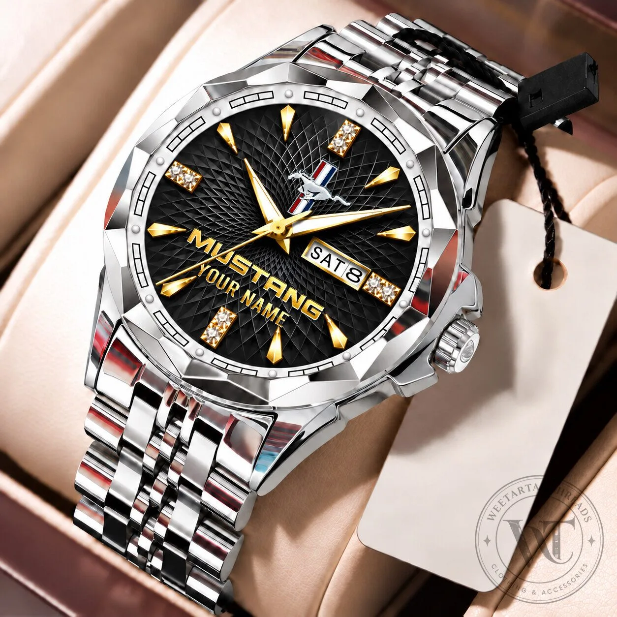 Ford Mustang Custom Name Elegant Design Gold and Silver Watch 12 Ford Mustang Custom Name Elegant Design Gold and Silver Watch