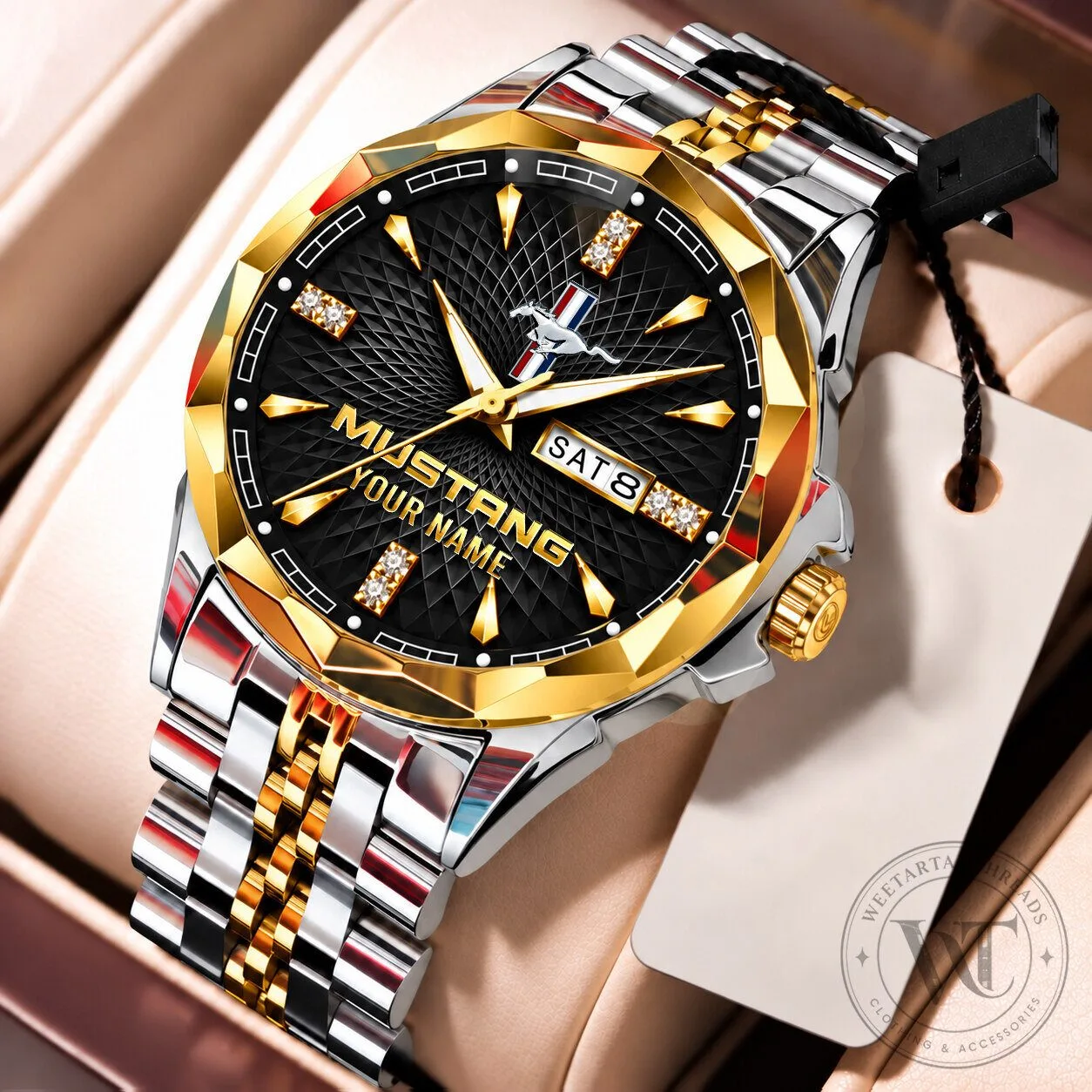 Ford Mustang Custom Name Elegant Design Gold and Silver Watch 15 Ford Mustang Custom Name Elegant Design Gold and Silver Watch