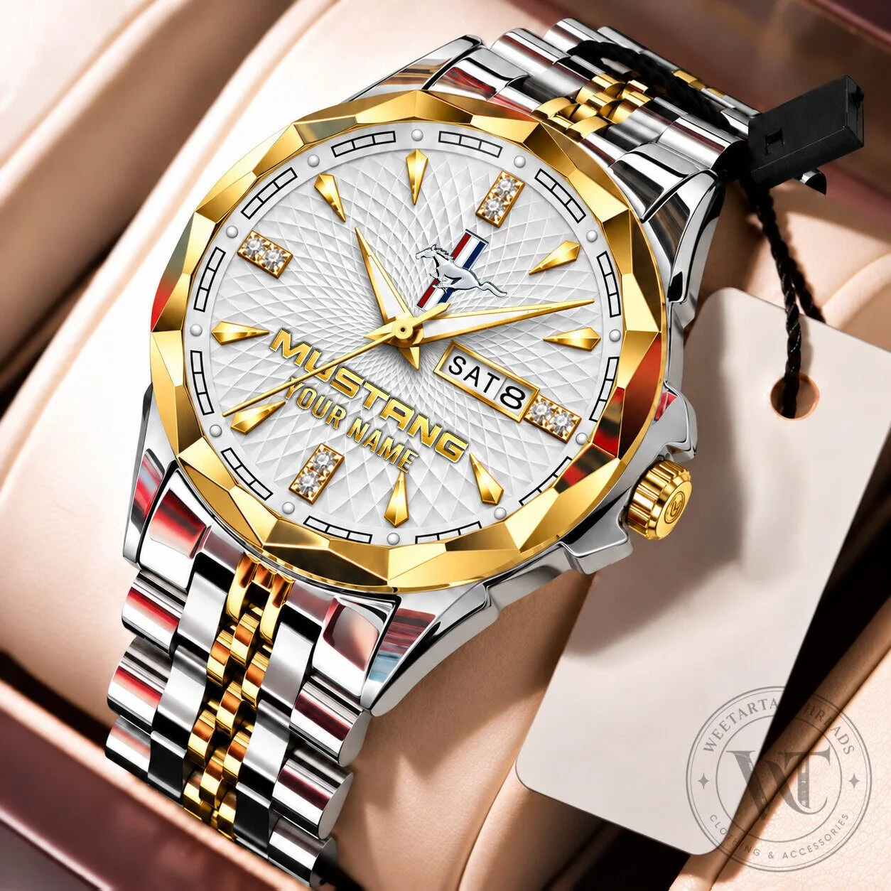 Ford Mustang Custom Name Elegant Design Gold and Silver Watch 17 Ford Mustang Custom Name Elegant Design Gold and Silver Watch