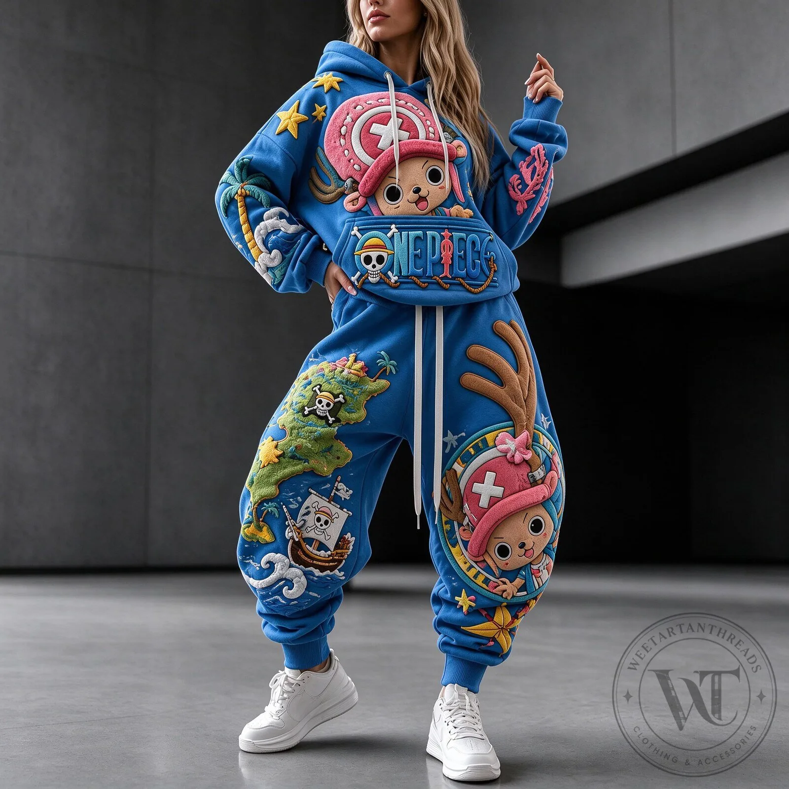 One Piece Tony Tony Chopper Anime Character Blue Hoodie