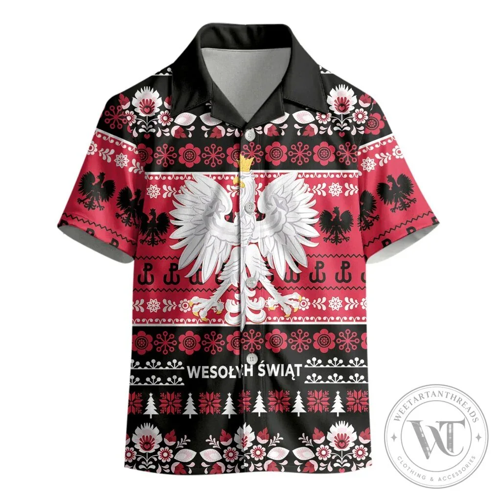 Poland Christmas Folk Art White Eagle Kids Hawaiian Shirt 9 Poland Christmas Folk Art White Eagle Kids Hawaiian Shirt