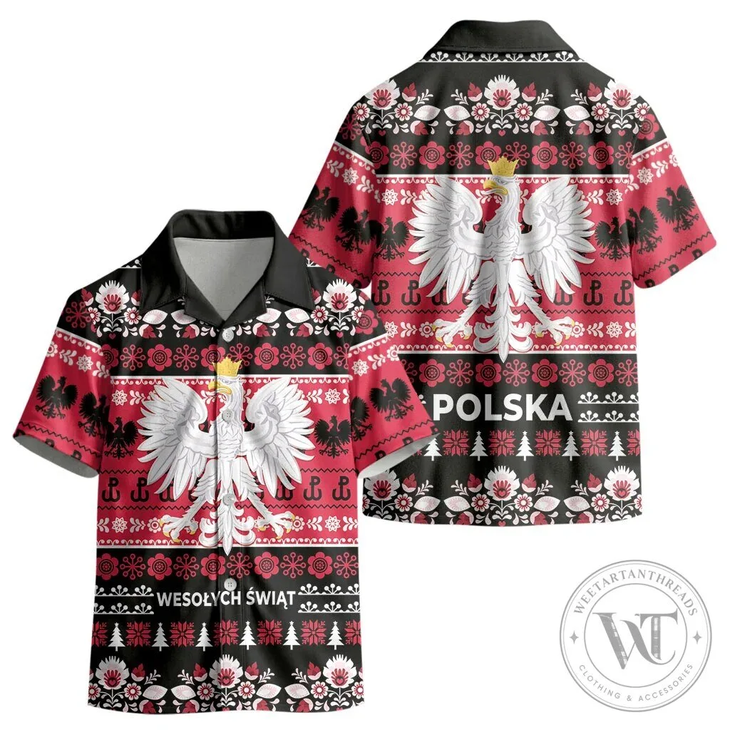 Poland Christmas Folk Art White Eagle Kids Hawaiian Shirt 10 Poland Christmas Folk Art White Eagle Kids Hawaiian Shirt