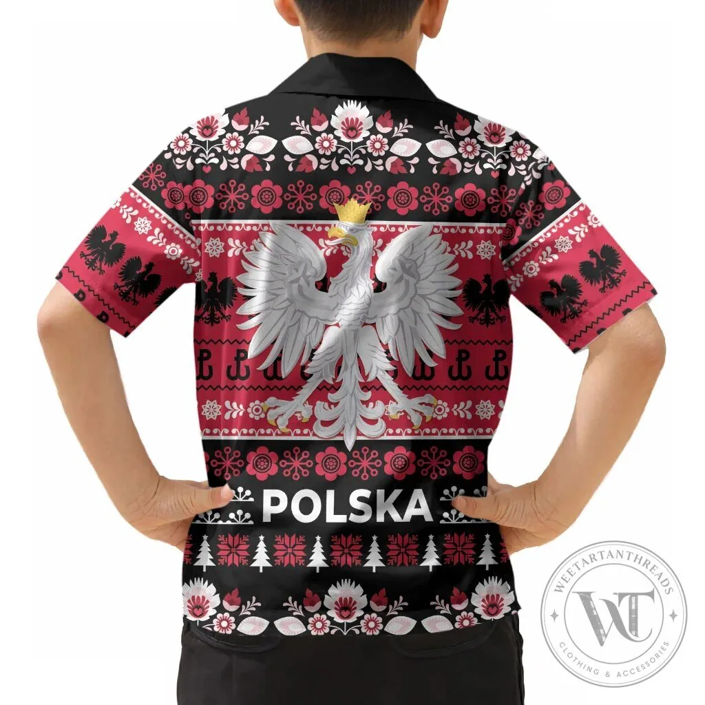 Poland Christmas Folk Art White Eagle Kids Hawaiian Shirt 11 Poland Christmas Folk Art White Eagle Kids Hawaiian Shirt