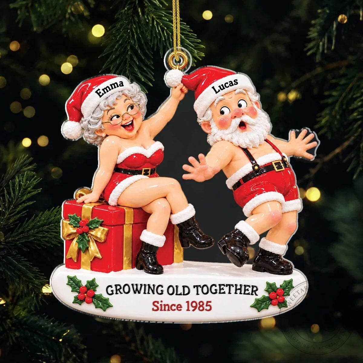 Custom Santa Couple Christmas Tree Ornament for Growing Old Together