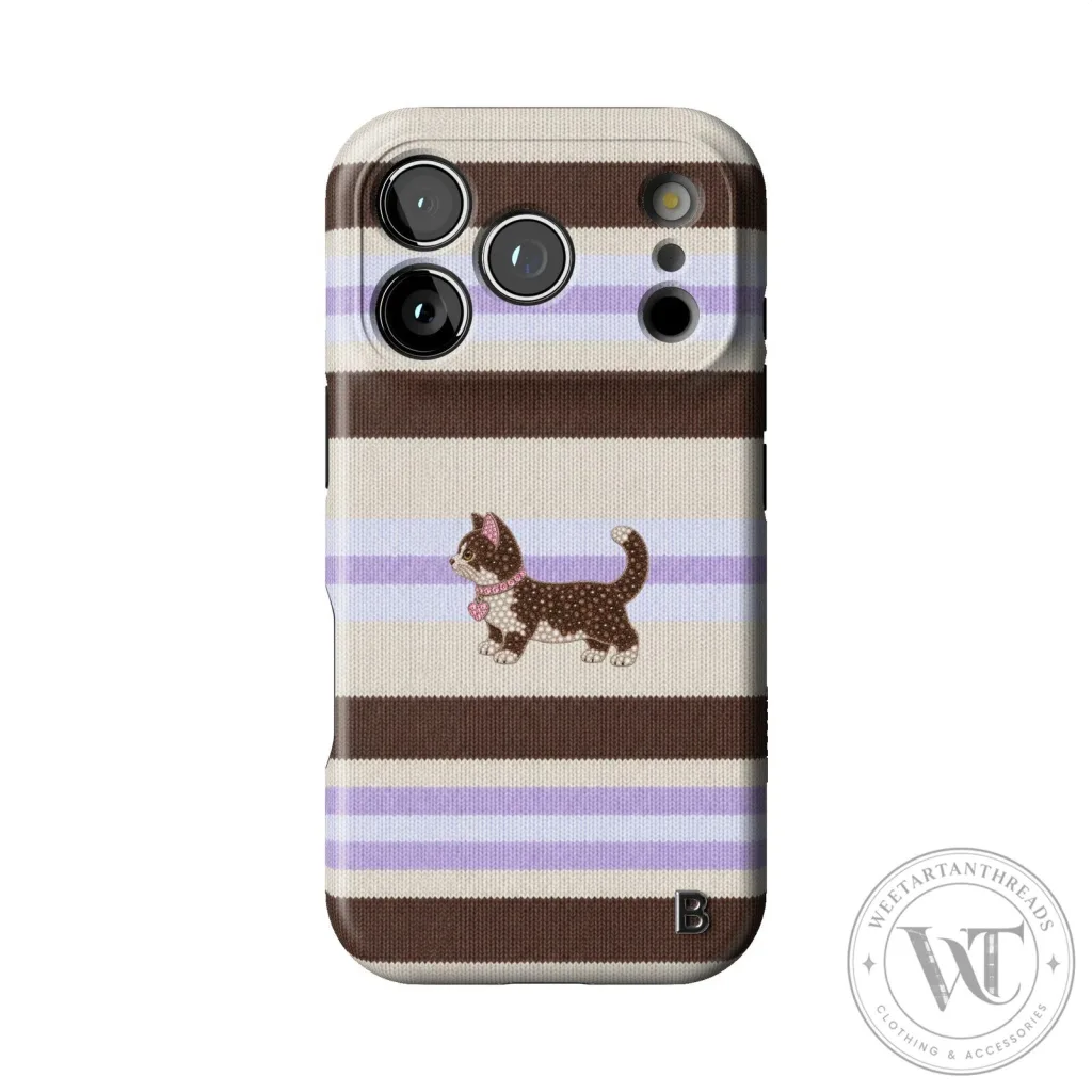 Cute Kitten Lilac Cocoa Knit Striped Design iPhone Case Cute Kitten Lilac Cocoa Knit Striped Design iPhone Case